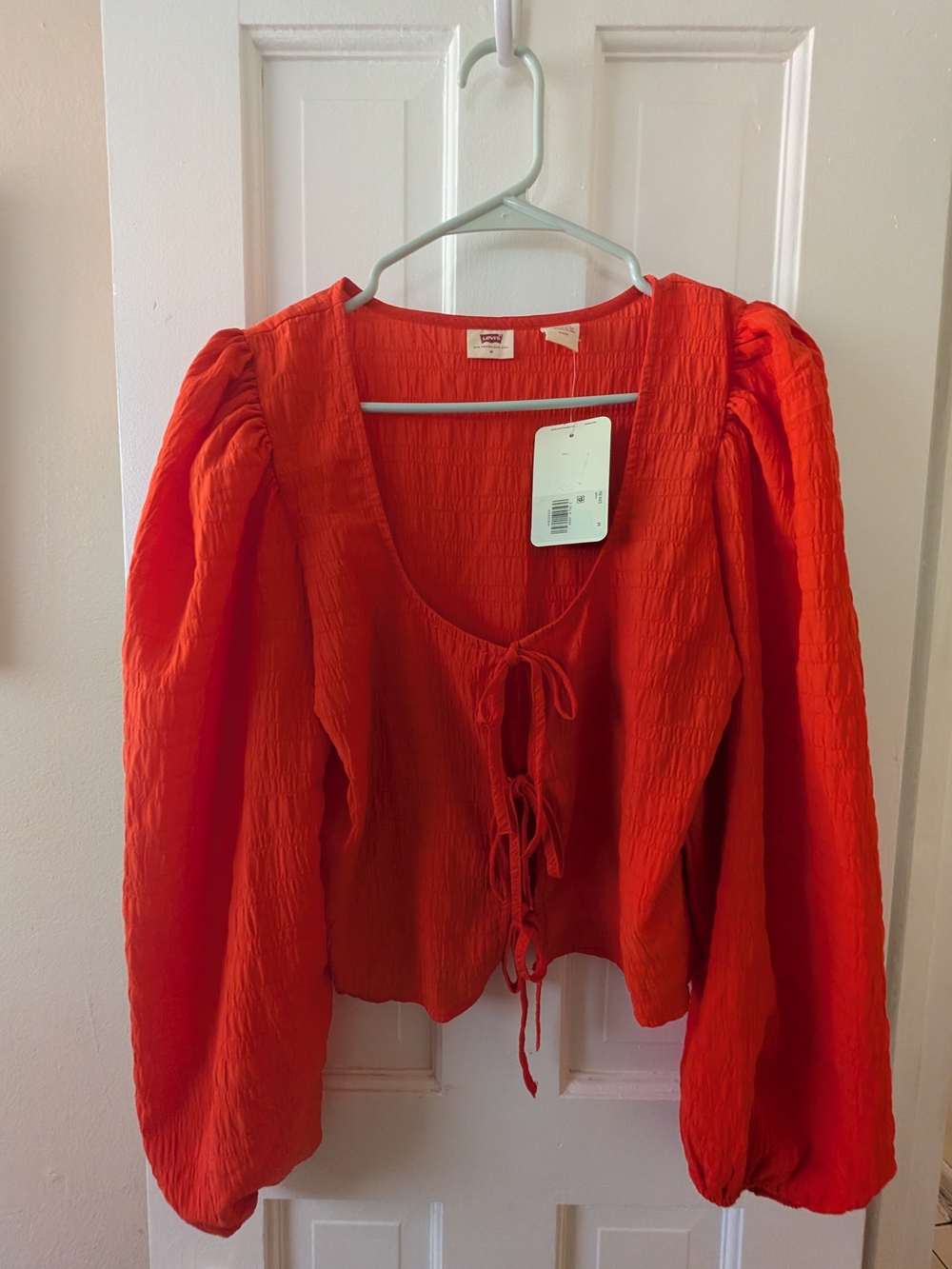 Levi's Red Tie-Front Puff Sleeve Blouse